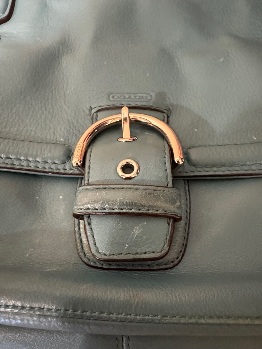 Coach Teal Leather Shoulder Bag with Front Buckle Pocket - Picture 6 of 10